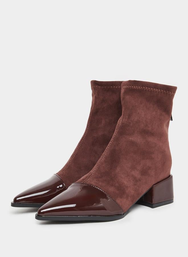 Take Two Women Burgundy Suede and Patent Ankle Boots - Image 2